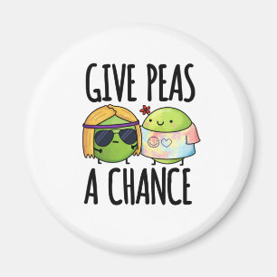 Give Peas A Chance Funny Hippie Peas Pun Magnet