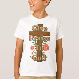 Give Praise To God Wooden Cross Boy's T-Shirt