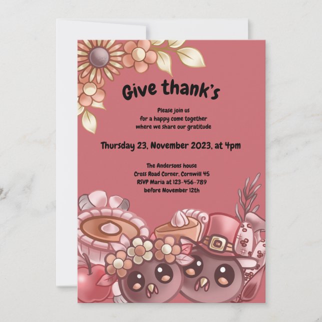 Give Thank’s Boho Thanksgiving Dinner Invitation (Front)