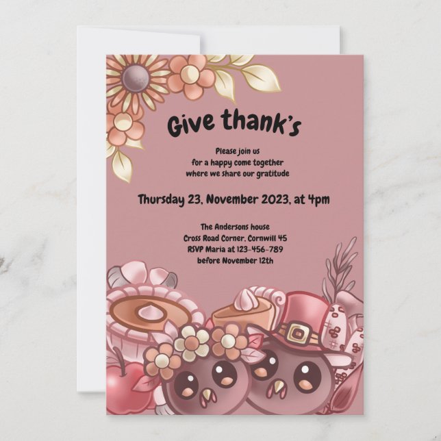 Give Thank’s Boho Thanksgiving Dinner Invitation (Front)