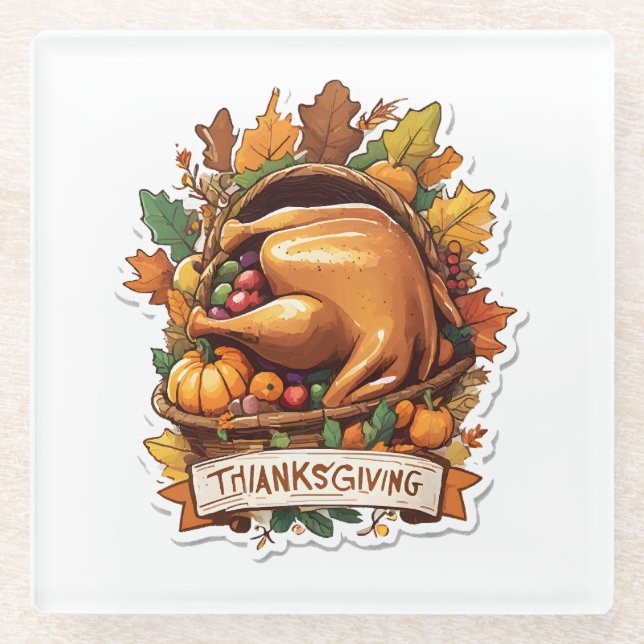 Give Thanks and Share Love Glass Coaster (Front)