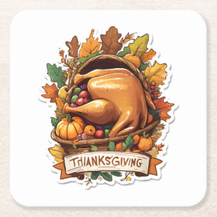 Give Thanks and Share Love Square Paper Coaster