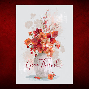 Give Thanks Autumn Floral Bouquet Thanksgiving Holiday Card