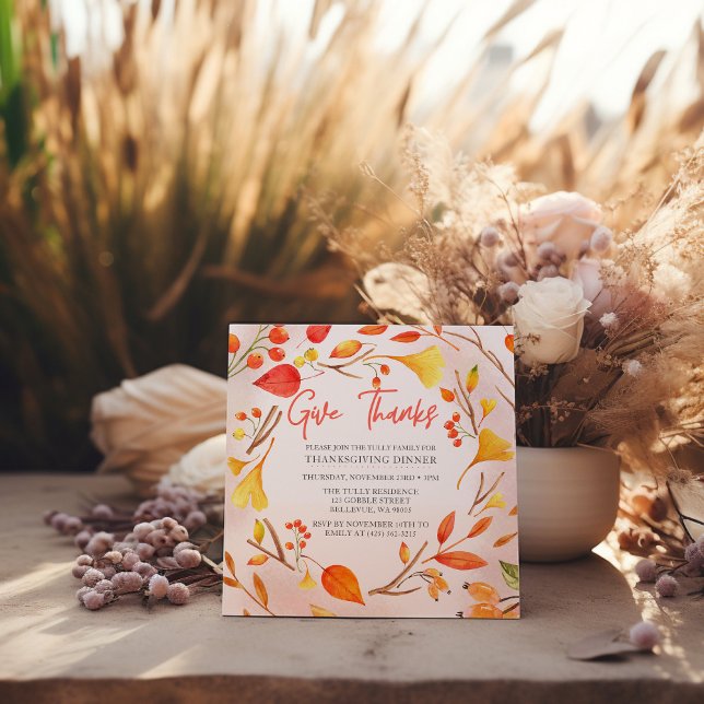 Give Thanks Autumn Foliage Thanksgiving Dinner Invitation (Creator Uploaded)