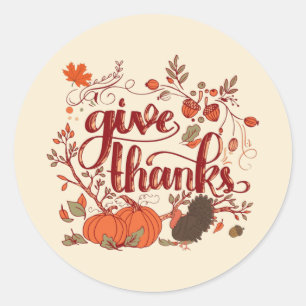 Give Thanks Autumn Harvest, Turkey Thanksgiving  Classic Round Sticker