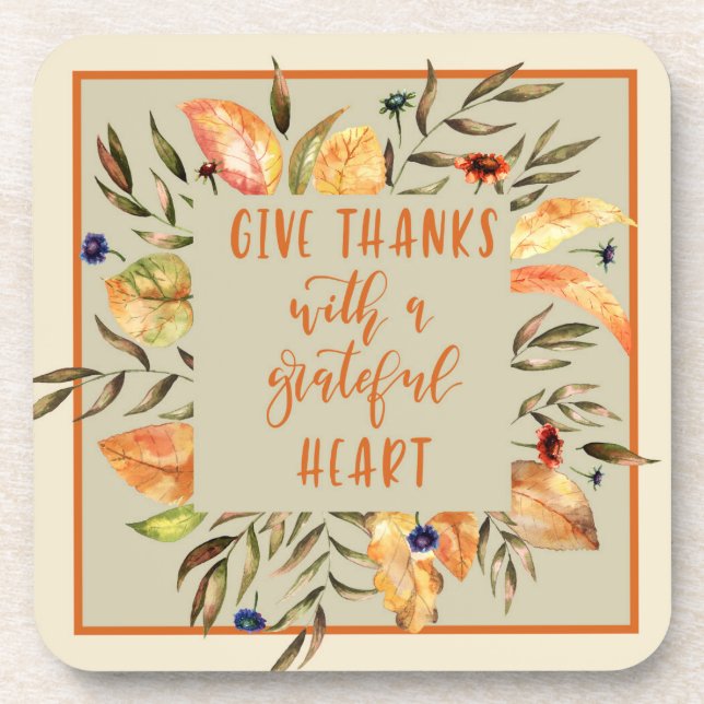 Give Thanks - Autumn Wreath Coaster (Front)