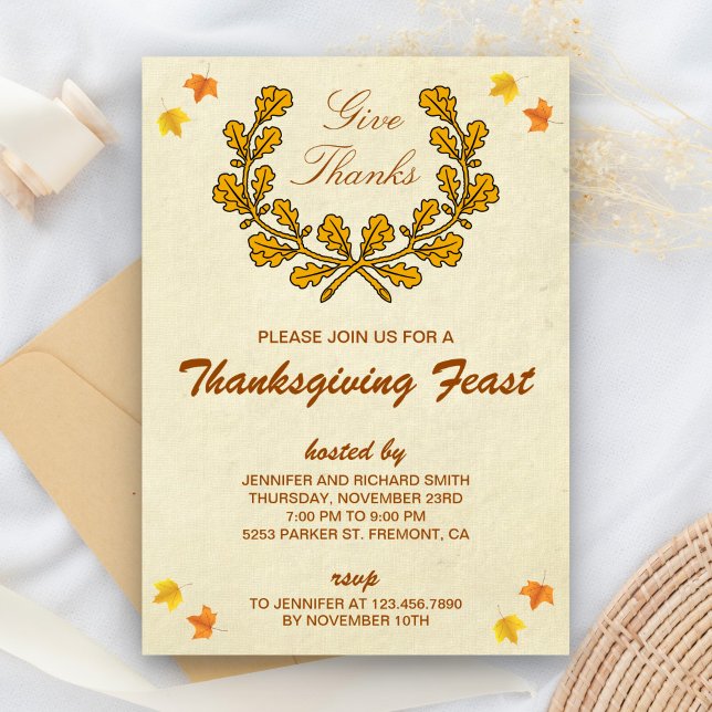 Give Thanks | Autumn Wreath Thanksgiving Party Invitation (Creator Uploaded)