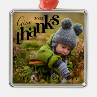 Give Thanks Blessings Baby Photo Black Metal Tree Decoration