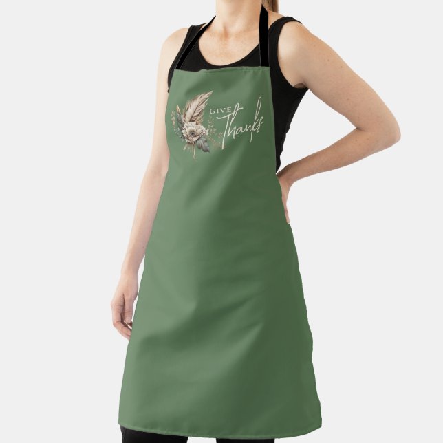 Give Thanks Boho Fall Floral Thanksgiving Apron (Insitu)