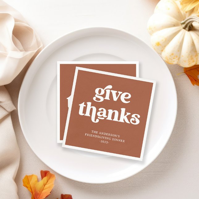 Give Thanks | Boho Retro Thanksgiving Terracotta Napkin (Retro, boho terracotta napkins that are perfect for your Thanksgiving dinner)