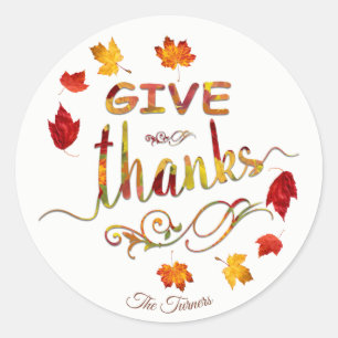 Give Thanks Chic Fall Rustic Thanksgiving Monogram Classic Round Sticker