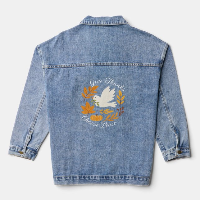 'Give Thanks, Choose Peace' Women's Denim Jacket (Back)