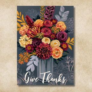 Give Thanks Colourful Floral Bouquet Thanksgiving Holiday Card