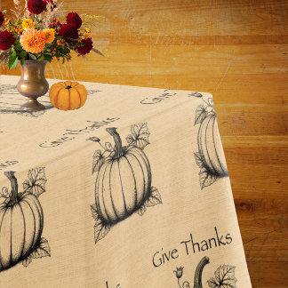 Give Thanks Country Pumpkins on Faux Burlap Tablecloth