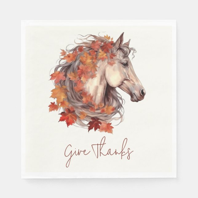 Give Thanks Elegant Horse Equestrian Thanksgiving Napkin (Front)