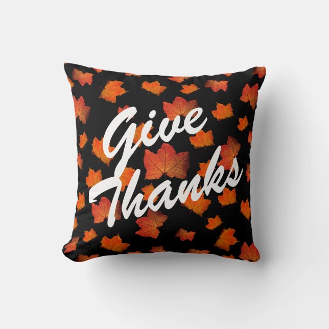 GIVE THANKS FALL LEAVES ELEGANT AUTUMN LEAF  CUSHION (Front)