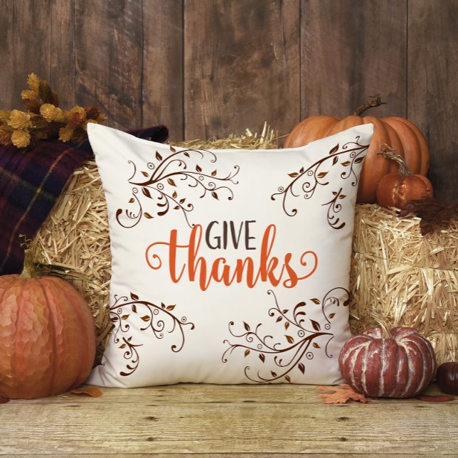 Give Thanks Fall Leaves Family Name Thanksgiving Cushion (Creator Uploaded)