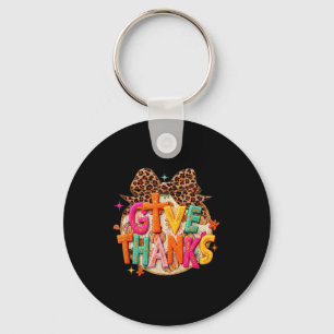 Give Thanks, Fall Leopard Coquette Bow, Preppy Tha Key Ring