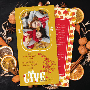 Give Thanks Falling Leaves Thanksgiving Photo Holiday Card