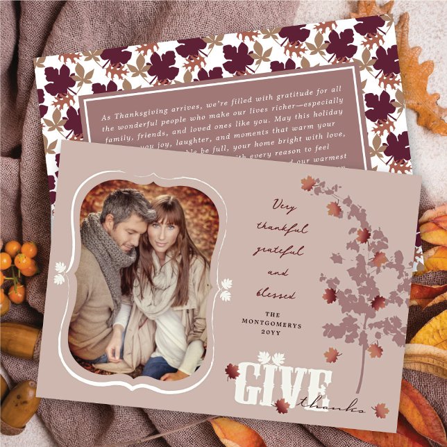 Give Thanks Falling Leaves Tree Thanksgiving Photo Holiday Card (Give Thanks Falling Leaves Tree Thanksgiving Photo Holiday Card @ fat_fa_tin)