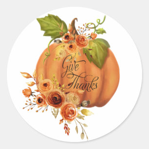 Give Thanks floral pumpkin Classic Round Sticker