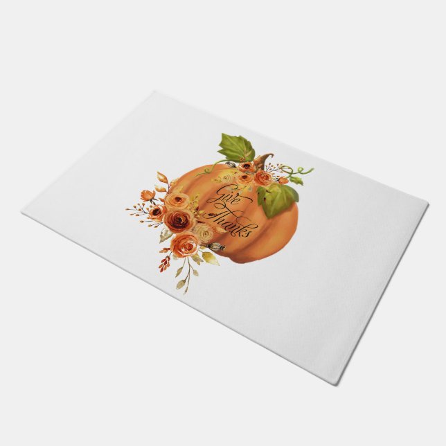 Give Thanks floral pumpkin  Doormat (Angled)