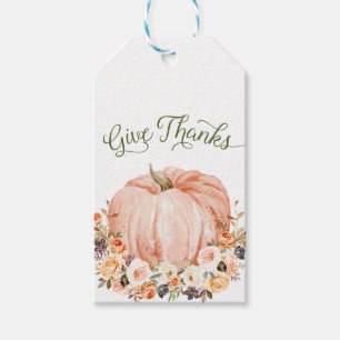 Give Thanks Floral Pumpkin Gift Tags