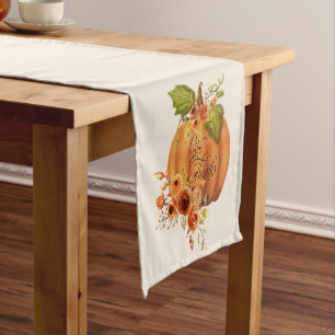Give Thanks floral pumpkin  Short Table Runner