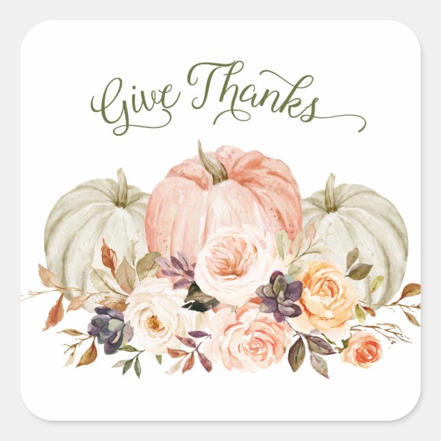 Give Thanks Floral Pumpkin Stickers (Front)