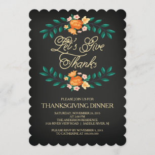 Give Thanks Floral Thanksgiving Dinner Party Invitation