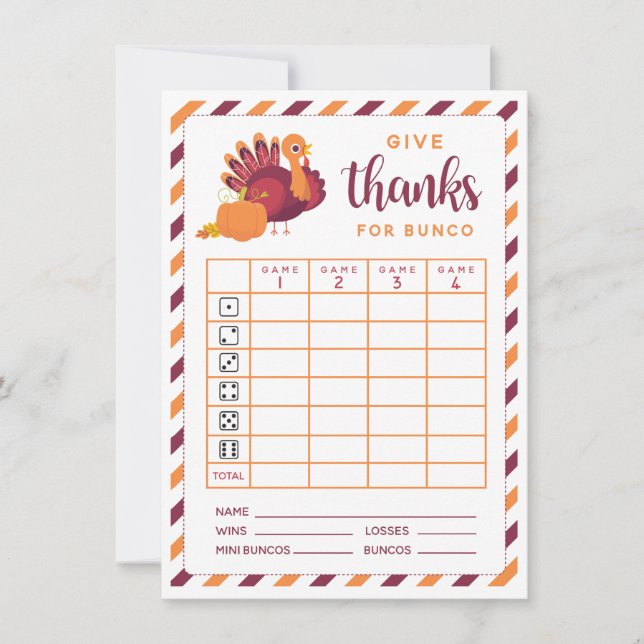 Give thanks for bunco november thanksgiving Theme Invitation (Front)