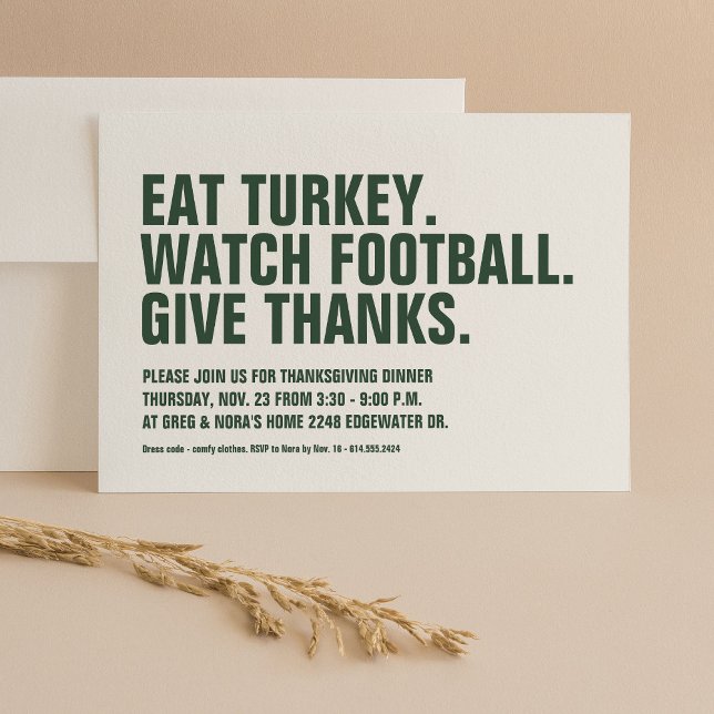 Give thanks fun simple modern green Thanksgiving Invitation (Creator Uploaded)