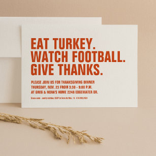 Give thanks fun simple modern orange Thanksgiving Invitation
