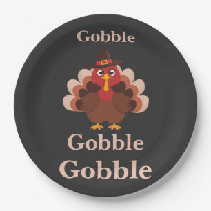 Give Thanks Funny Gobble Cute Turkey Adult Paper Plate