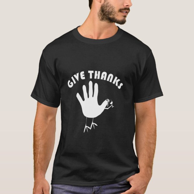 Give Thanks Funny Turkey Drinking Wine T-Shirt (Front)