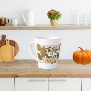 Give Thanks Gingham Leaf Thanksgiving Latte Mug