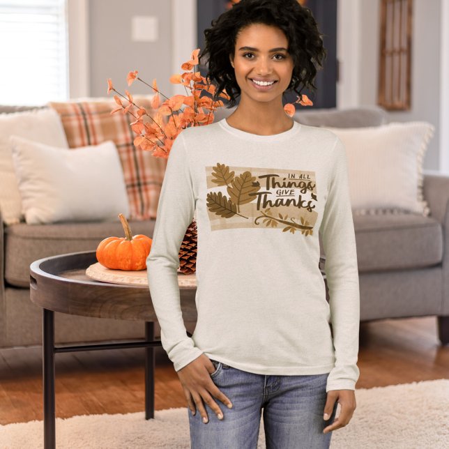 Give Thanks Gingham Leaf Thanksgiving Tri-Blend Shirt (Creator Uploaded)