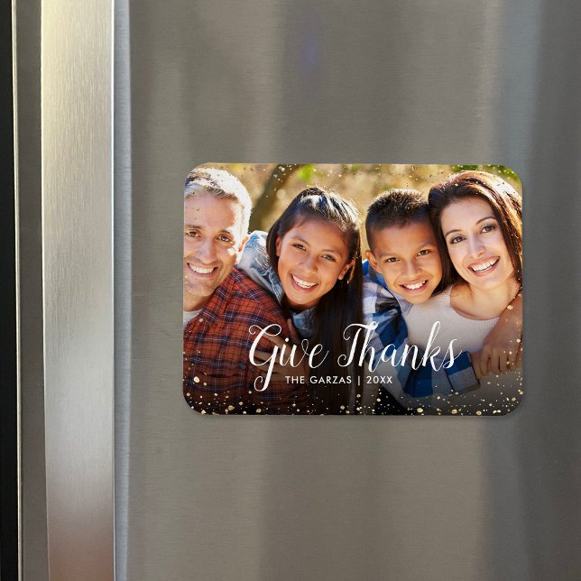 Give Thanks | Glitz Faux Glitter Photo Overlay Magnet (Creator Uploaded)