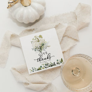Give Thanks Greenery White Pumpkin Thanksgiving Napkin