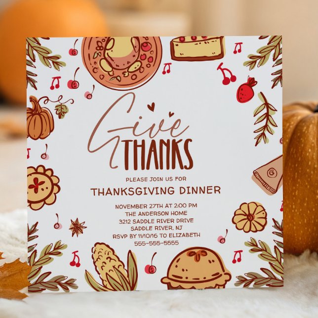 Give Thanks Hand Drawn Thanksgiving Invitation (Creator Uploaded)