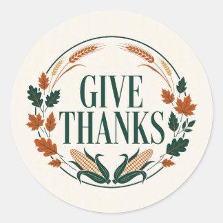 Give Thanks — Harvest Badge Thanksgiving T-Shirt Classic Round Sticker