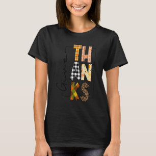 Give Thanks Leopard Plaid Thanksgiving Family Men T-Shirt