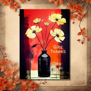 Give Thanks   Modern Flower and Vase Thanksgiving Holiday Card