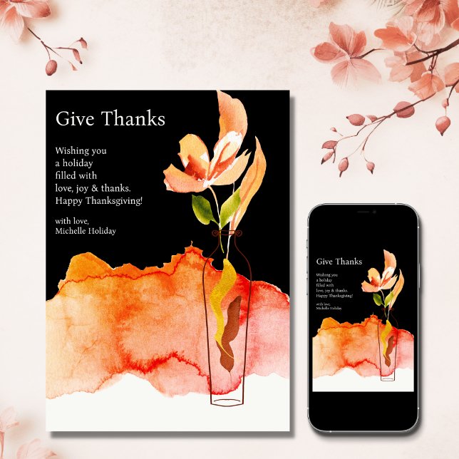 Give Thanks - Modern Flower and Vase Thanksgiving Holiday Card (Give Thanks - Modern Flower and Vase Thanksgiving Holiday Card)