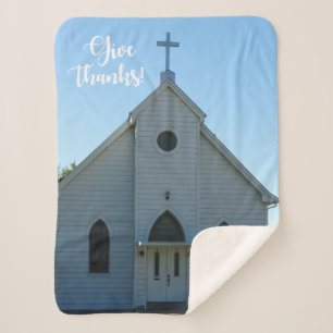 Give Thanks on a Country Church Sherpa Blanket