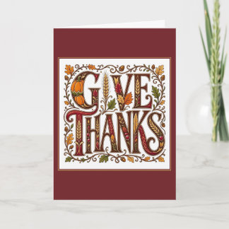 Give Thanks Ornate Wheat and Oak Leaves Card