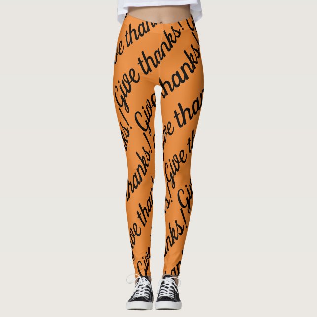 Give thanks pattern pennmanship Thanksgiving Leggings (Front)