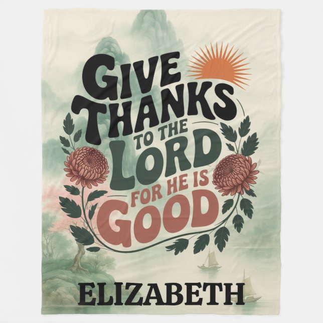 Give Thanks - Personalised Christian Fleece Blanket (Front)