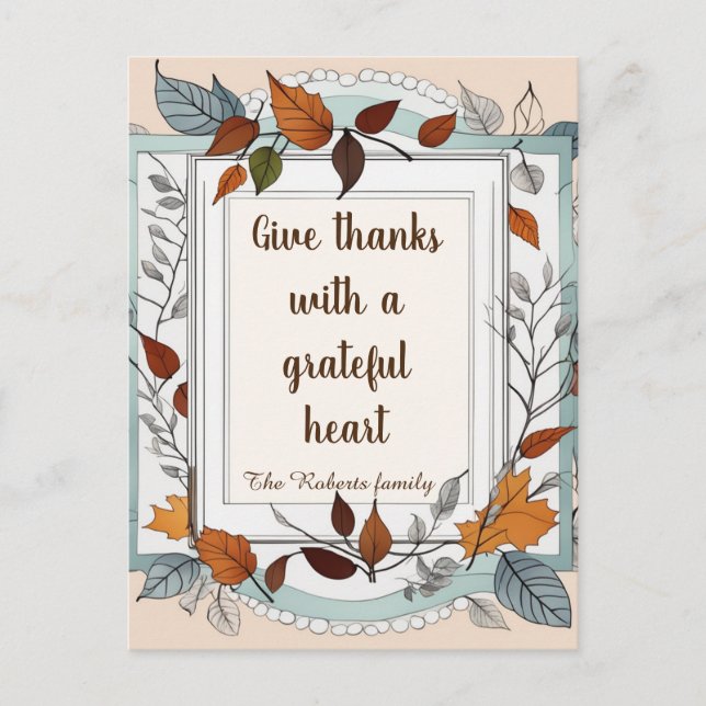 Give thanks. Personalised, Thanksgiving Holiday Postcard (Front)
