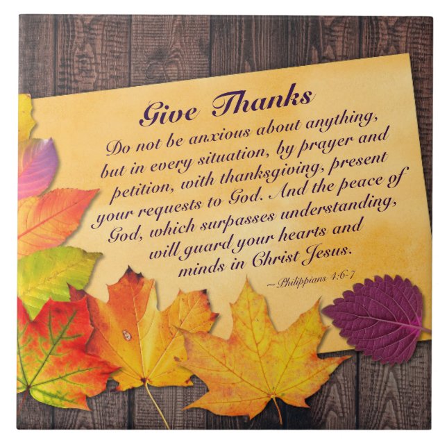 Give Thanks Philippians 4:6-7 Bible Verse, Autum Tile (Front)